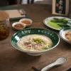 Green edge, white body, ceramic bowl, simple household tableware details Picture
